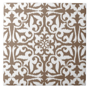 Ikat damask patroon - Taupe Tan en White Tegeltje