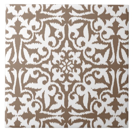 Ikat damask patroon - Taupe Tan en White Tegeltje (Voorkant)