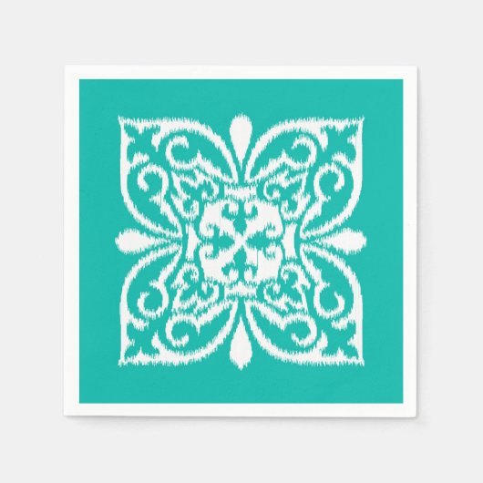 Ikat damask patroon - turkooizen en wit servetten (Voorkant)