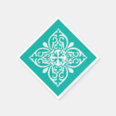 Ikat damask patroon - turkooizen en wit servetten (Hoek)