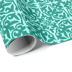 Ikat damask patroon - Turquoise en Aqua Cadeaupapier