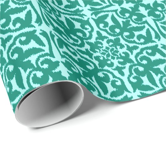 Ikat damask patroon - Turquoise en Aqua Cadeaupapier (Rol Hoek)