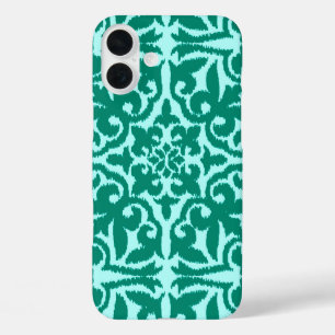 Ikat damask patroon - Turquoise en Aqua iPhone 16 Plus Hoesje