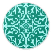 Ikat damask patroon - Turquoise en Aqua Keramische Knop (Voorkant)