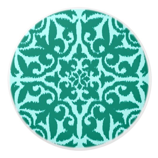 Ikat damask patroon - Turquoise en Aqua Keramische Knop (Voorkant)