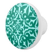 Ikat damask patroon - Turquoise en Aqua Keramische Knop (Rechts)