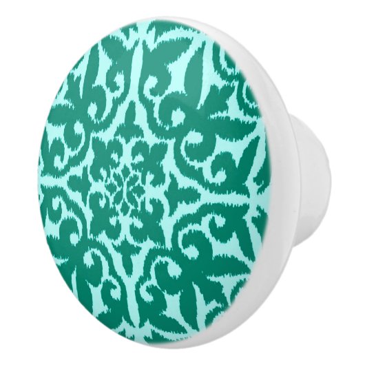 Ikat damask patroon - Turquoise en Aqua Keramische Knop (Rechts)