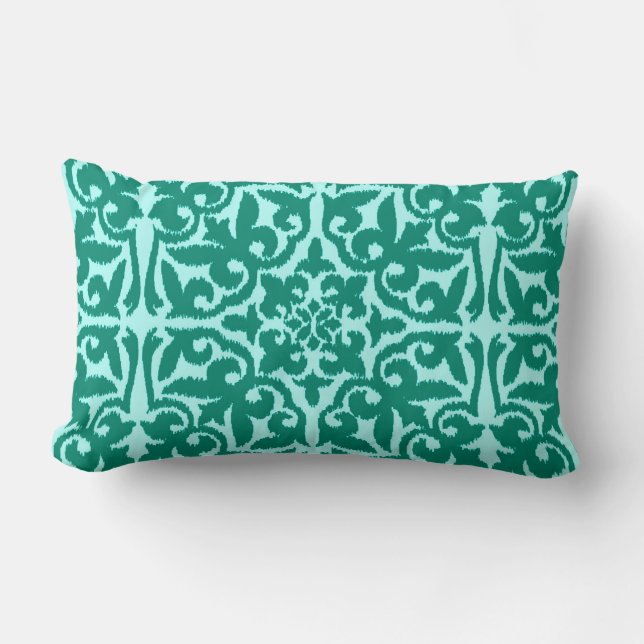 Ikat damask patroon - Turquoise en Aqua Kussen (Voorkant)