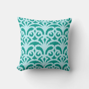 Ikat damask patroon - Turquoise en aqua Kussen