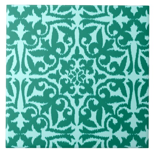 Ikat damask patroon - Turquoise en Aqua Tegeltje (Voorkant)