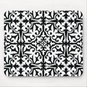Ikat damask patroon - Zwart en Wit Muismat