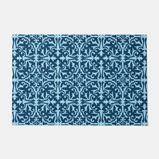 Ikat Damask Pattern, Dark Indigo en Light Blue Deurmat (Voorkant)