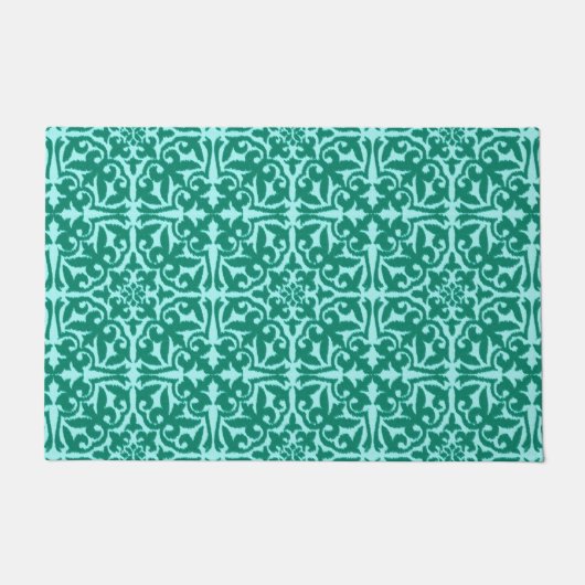 Ikat Damask Pattern, Turquoise en Aqua Deurmat (Voorkant)