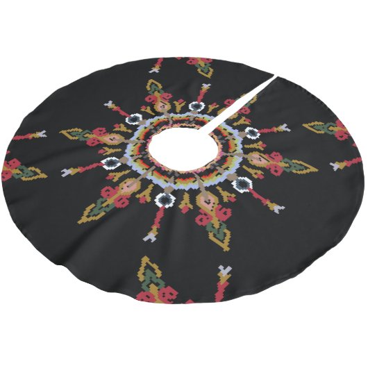 Ikat Damask Rode Groene Kerstboom Rok (Gekanteld)