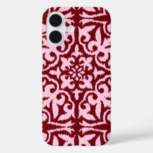Ikat-damaspatroon - Bourgogne en roze iPhone 16 Hoesje