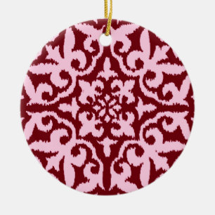 Ikat-damaspatroon - Bourgogne en roze Keramisch Ornament