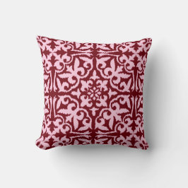 Ikat-damaspatroon - Bourgogne en roze Kussen
