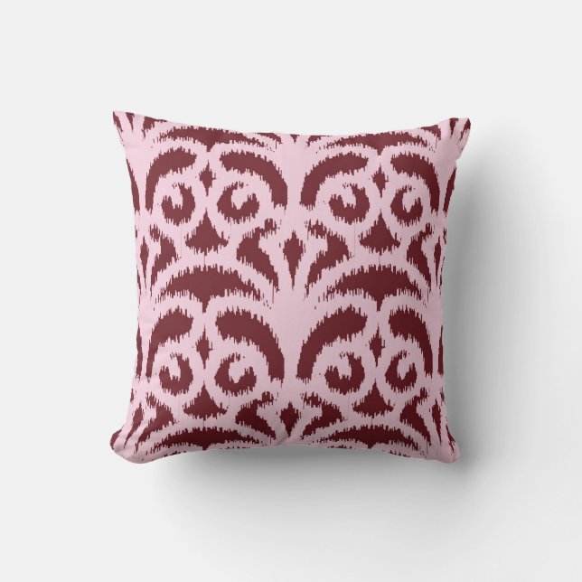Ikat-damaspatroon - Bourgogne en roze Kussen (Voorkant)