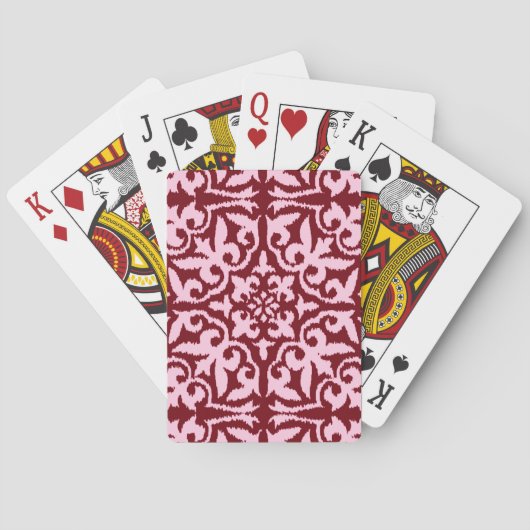 Ikat-damaspatroon - Bourgogne en roze Pokerkaarten (Achterkant)
