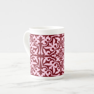 Ikat-damaspatroon - Bourgogne en roze Porselein Kop