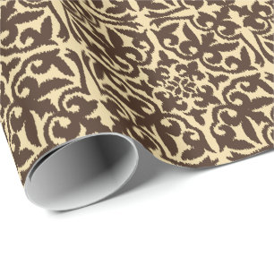 Ikat-damaspatroon - Chocolate Brown en Tan Cadeaupapier