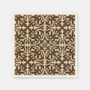 Ikat-damaspatroon - Chocolate Brown en Tan Servet