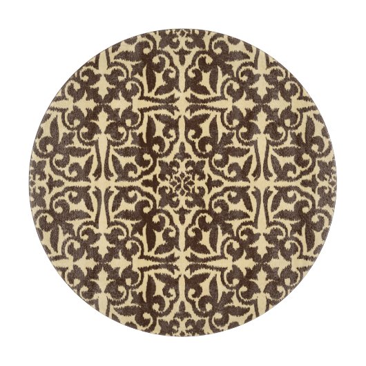 Ikat-damaspatroon - Chocolate Brown en Tan Snijplank (Voorkant)