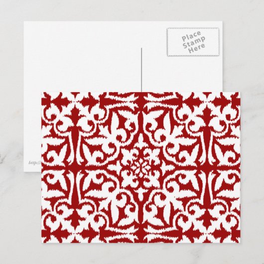 Ikat-damaspatroon - Donkerrood en wit Briefkaart (Voorkant / Achterkant)