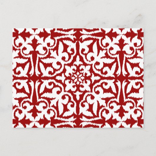 Ikat-damaspatroon - Donkerrood en wit Briefkaart (Voorkant)
