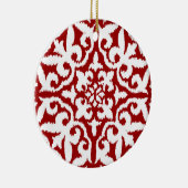 Ikat-damaspatroon - Donkerrood en wit Keramisch Ornament (Rechts)