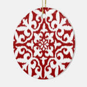 Ikat-damaspatroon - Donkerrood en wit Keramisch Ornament (Links)