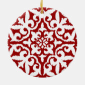 Ikat-damaspatroon - Donkerrood en wit Keramisch Ornament (Achterkant)