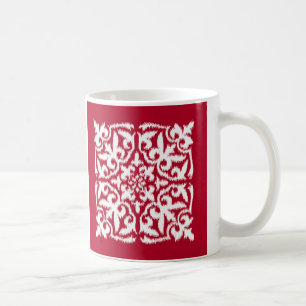 Ikat-damaspatroon - donkerrood en wit koffiemok