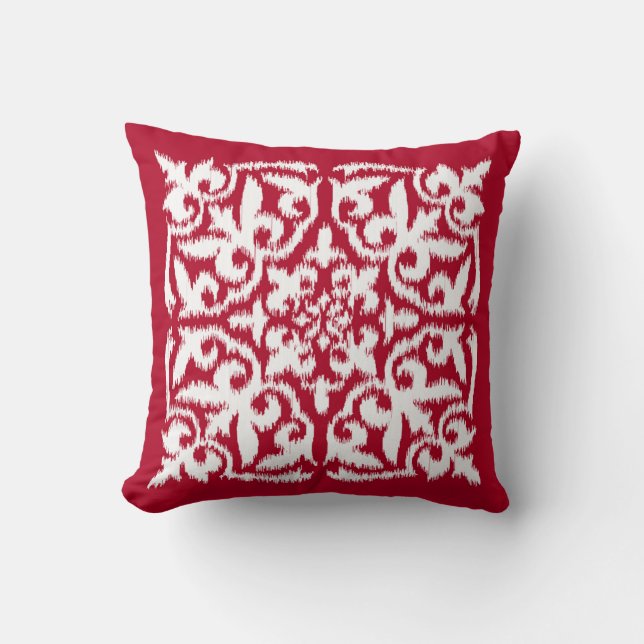 Ikat-damaspatroon - donkerrood en wit kussen (Voorkant)