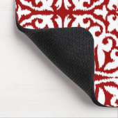 Ikat-damaspatroon - Donkerrood en wit Muismat (Hoek)