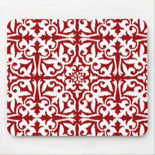 Ikat-damaspatroon - Donkerrood en wit Muismat