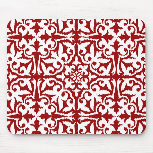 Ikat-damaspatroon - Donkerrood en wit Muismat (Voorkant)
