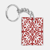 Ikat-damaspatroon - Donkerrood en wit Sleutelhanger (Voorkant Links)