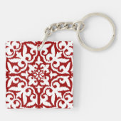 Ikat-damaspatroon - Donkerrood en wit Sleutelhanger (Achterkant)