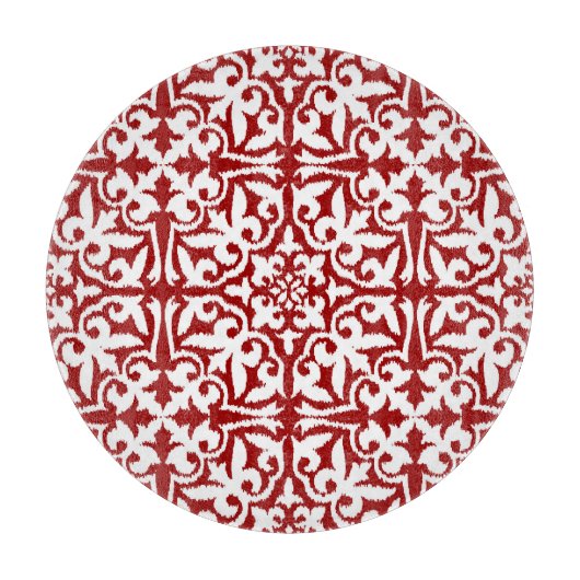 Ikat-damaspatroon - Donkerrood en wit Snijplank (Voorkant)