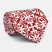 Ikat-damaspatroon - Donkerrood en wit Stropdas (Opgerold)