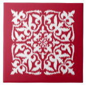 Ikat-damaspatroon - donkerrood en wit tegeltje (Voorkant)