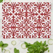 Ikat-damaspatroon - Donkerrood en wit Theedoek (Gevouwen)