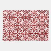 Ikat-damaspatroon - Donkerrood en wit Theedoek (Horizontaal)