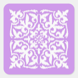Ikat-damaspatroon - lavender en wit vierkante sticker