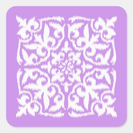 Ikat-damaspatroon - lavender en wit vierkante sticker (Voorkant)
