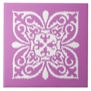 Ikat-damaspatroon - orchidee en wit tegeltje