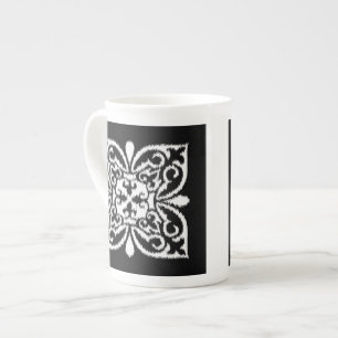 Ikat-damaspatroon - wit en zwart porselein kop
