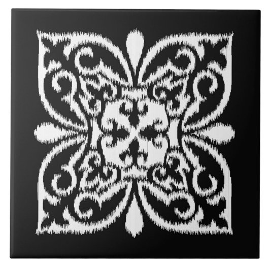 Ikat-damaspatroon - wit en zwart tegeltje (Voorkant)