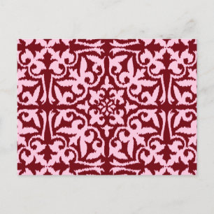 Ikat damast patroon - Bourgondië en Roze Briefkaart